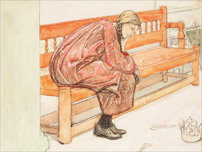 Juliste Dagmar Grill sitting on a red bench