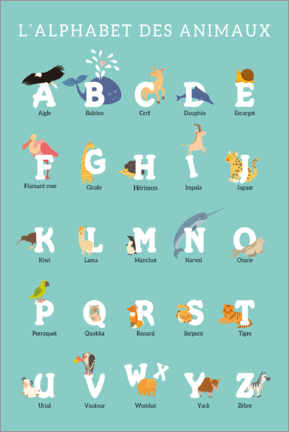 Alumiinitaulu  Alphabet of Animals - French - Kidz Collection