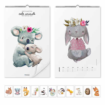Seinäkalenteri  Children's Calendar - Cute Animals 2023 - Eve Farb