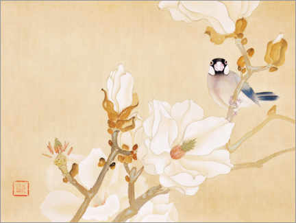 Akryylilasitaulu  White magnolia, Java sparrow - Ishizaki K?y?