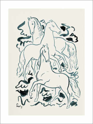 Akryylilasitaulu  Three horses - Leo Gestel
