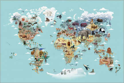 PVC-taulu  Eläinten maailmankartta - Dieter Braun