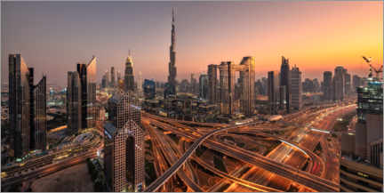 Canvas-taulu  Dubai - sunset over the skyline - Achim Thomae