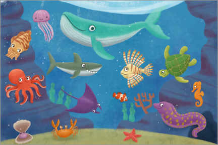 Akryylilasitaulu  Ocean creatures - Leonora Camusso