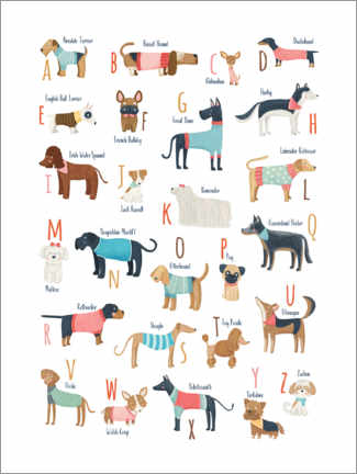Alumiinitaulu  Dogs with clothes alphabet - Marta Munte