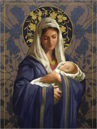 Puutaulu  Maria in a blue cape with Baby Jesus - Alec Macdonald
