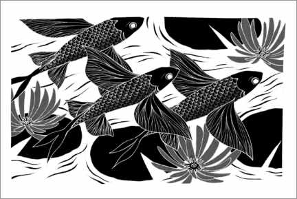 Canvas-taulu  Flash - Black and white flying fish - Chromakane