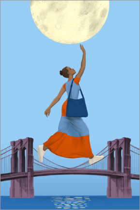 Akryylilasitaulu  Moon over Brooklyn Bridge - Silja Goetz