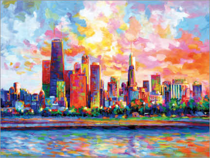 Canvas-taulu  Chicago Colourful Skyline - Leon Devenice
