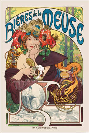 Puutaulu  Bières de la Meuse (Beers from the Meuse) - Alfons Mucha