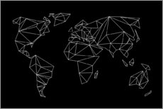 Puutaulu  Geometric world map, black - Studio Nahili