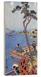 Puutaulu  Ein Höfling auf einem Balkon eines chinesischen Pavillons, bei Mondlicht in die Ferne blickend. - Katsushika Hokusai