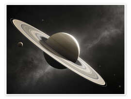Juliste  Planet Saturn with major moons - Johan Swanepoel