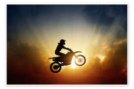 Juliste  Biker jumping at sunset