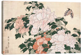 Canvas-taulu  Peonies and a butterfly - Katsushika Hokusai