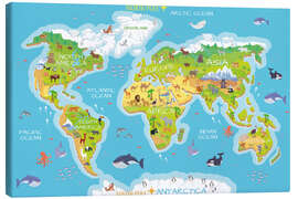 Canvas-taulu  World map with animals - Kidz Collection